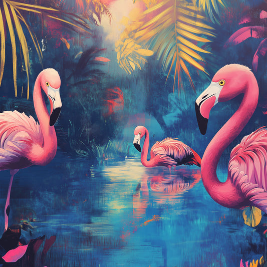 Regenwoud flamingo collage